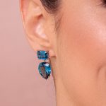 Brinco Gota de Topázios London Blue e Diamante em Ouro Branco