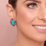 Brinco Turquesa, Ametistas e Diamantes em Ouro Amarelo