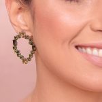 Brinco em Quartzo Oliva e Turmalinas Verdes em Ouro Branco