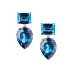Brinco Gota de Topázios London Blue e Diamante em Ouro Branco