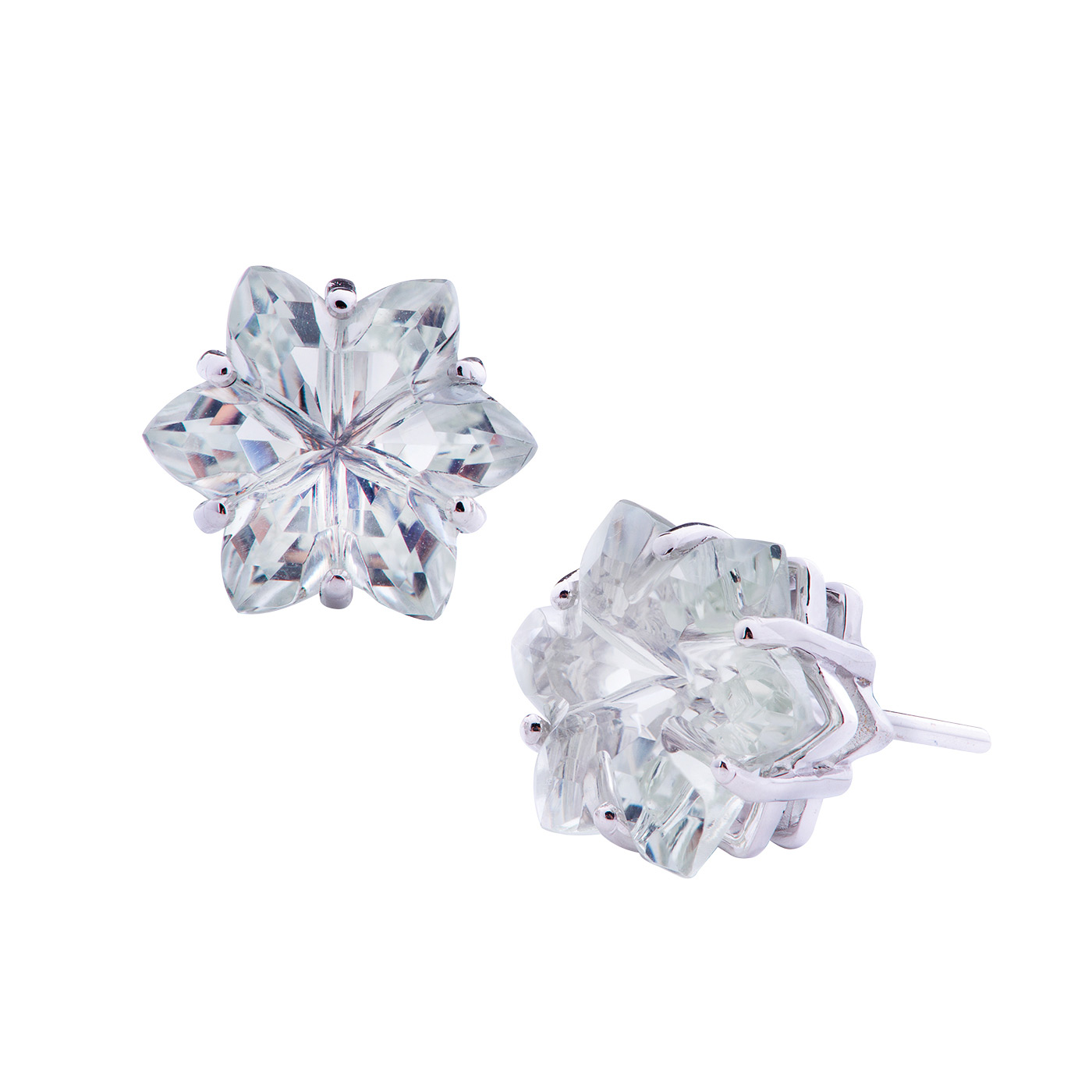 Brinco Flor de Cristal em Ouro Branco