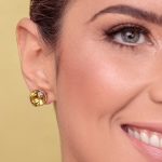 Brinco Quartzo Champagne e Diamantes em Ouro Amarelo