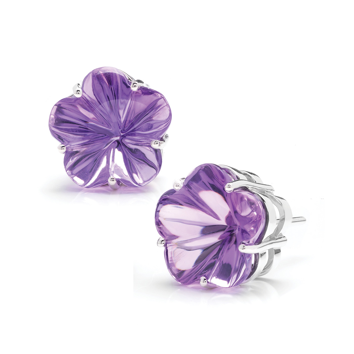 Brinco Flor de Ametista em Ouro Branco