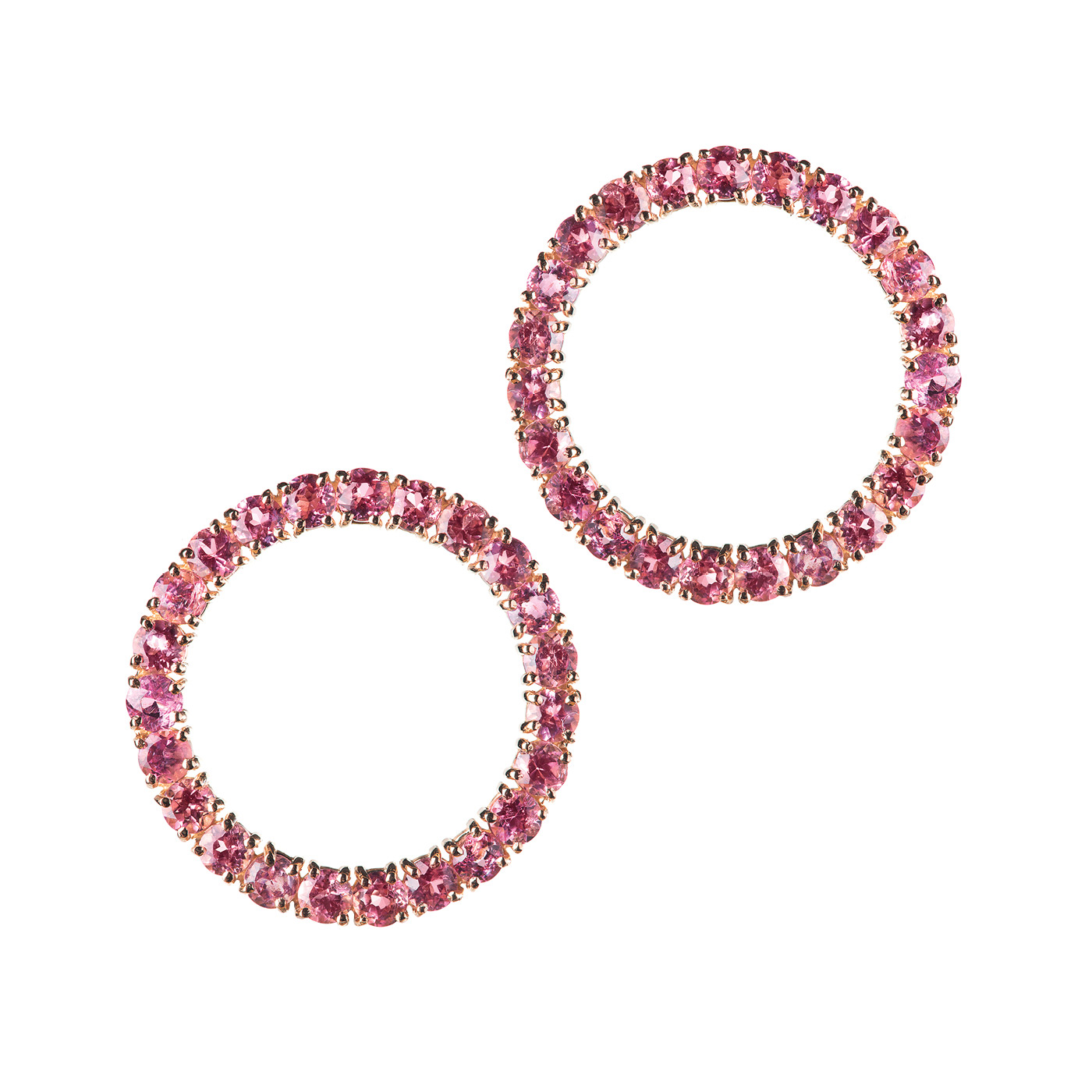 Brinco Círculo de Turmalinas Rosas em Ouro Amarelo