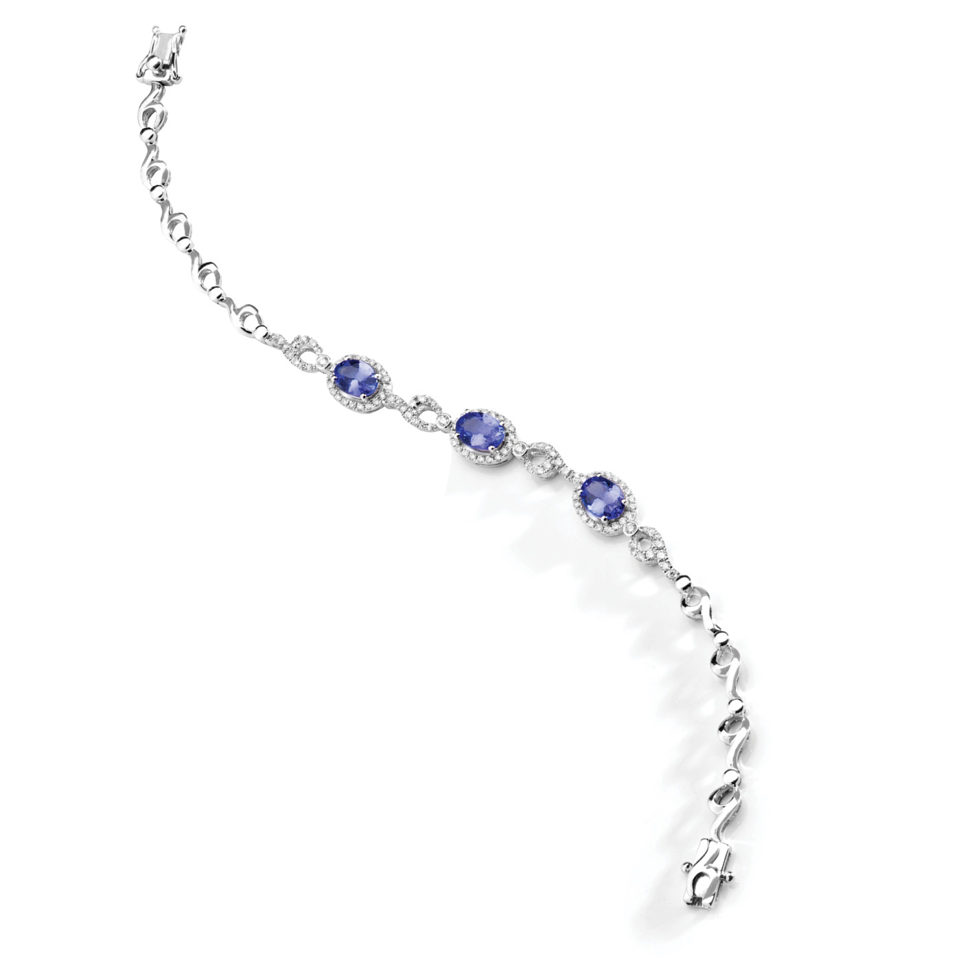Pulseira 3 gotas de tanzanitas e diamantes em ouro branco