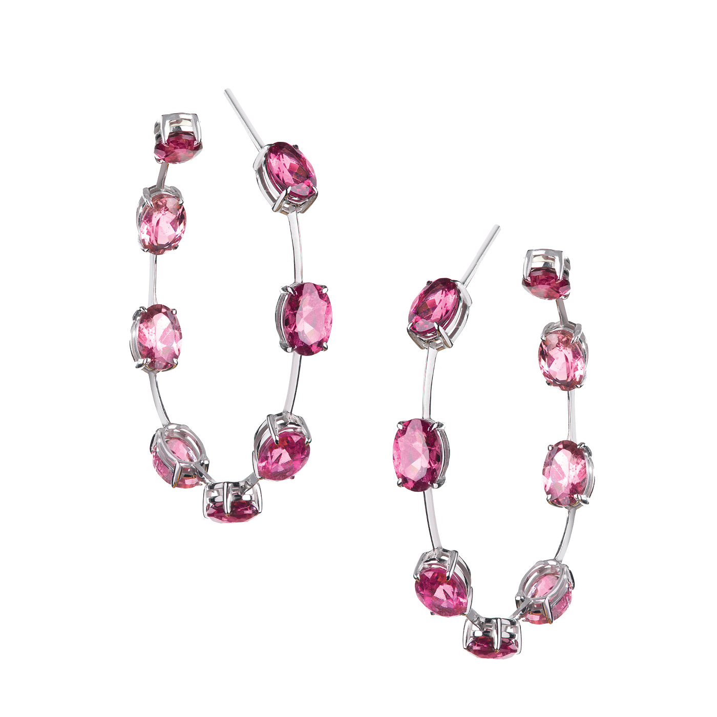 Brinco argola de turmalinas rosas em ouro branco