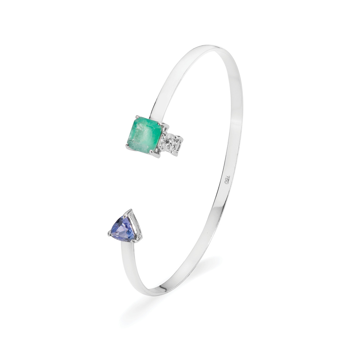 Bracelete de esmeralda e diamante na versão em ouro branco e tanzanita