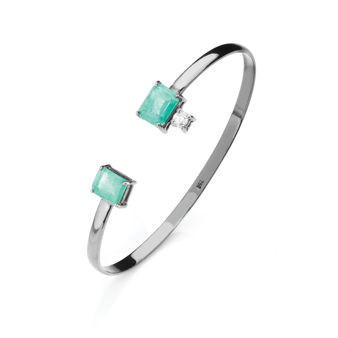 Pulseira de esmeraldas e diamante em ródio negro