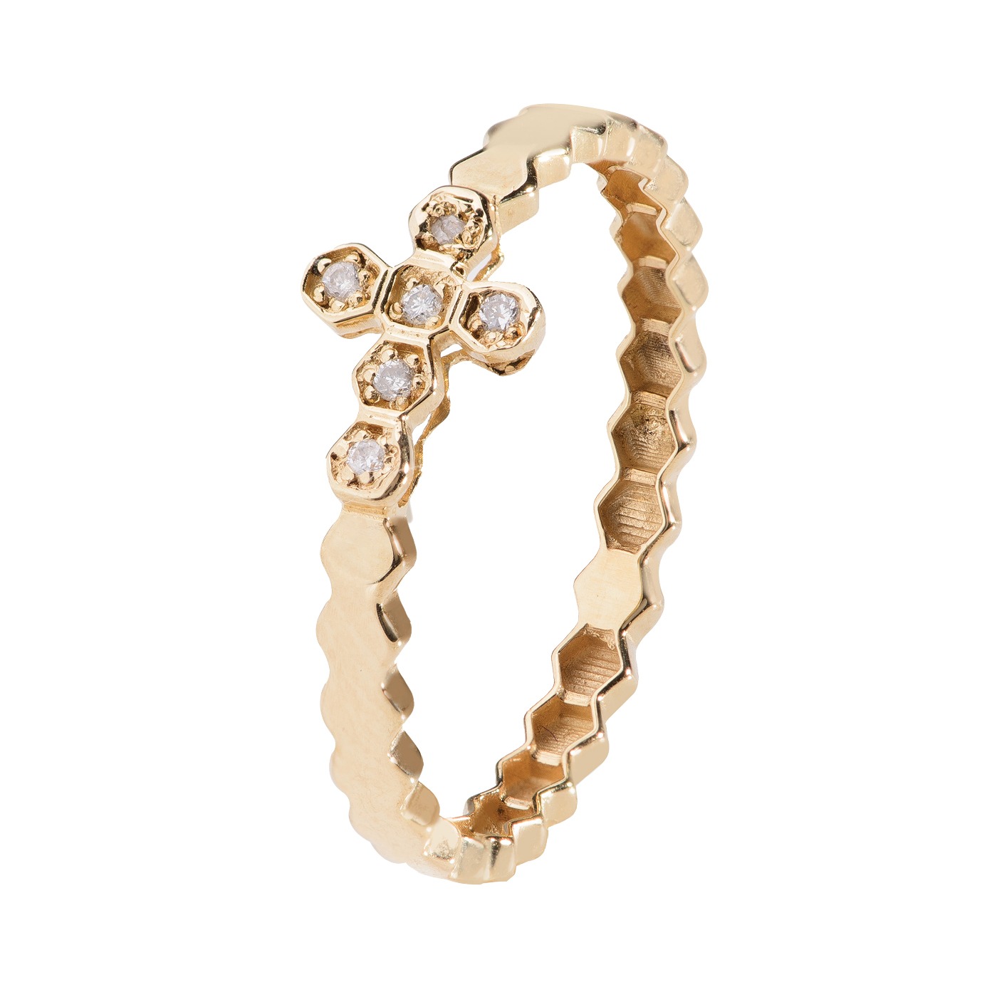 Anel Cruz e brilhantes em ouro amarelo