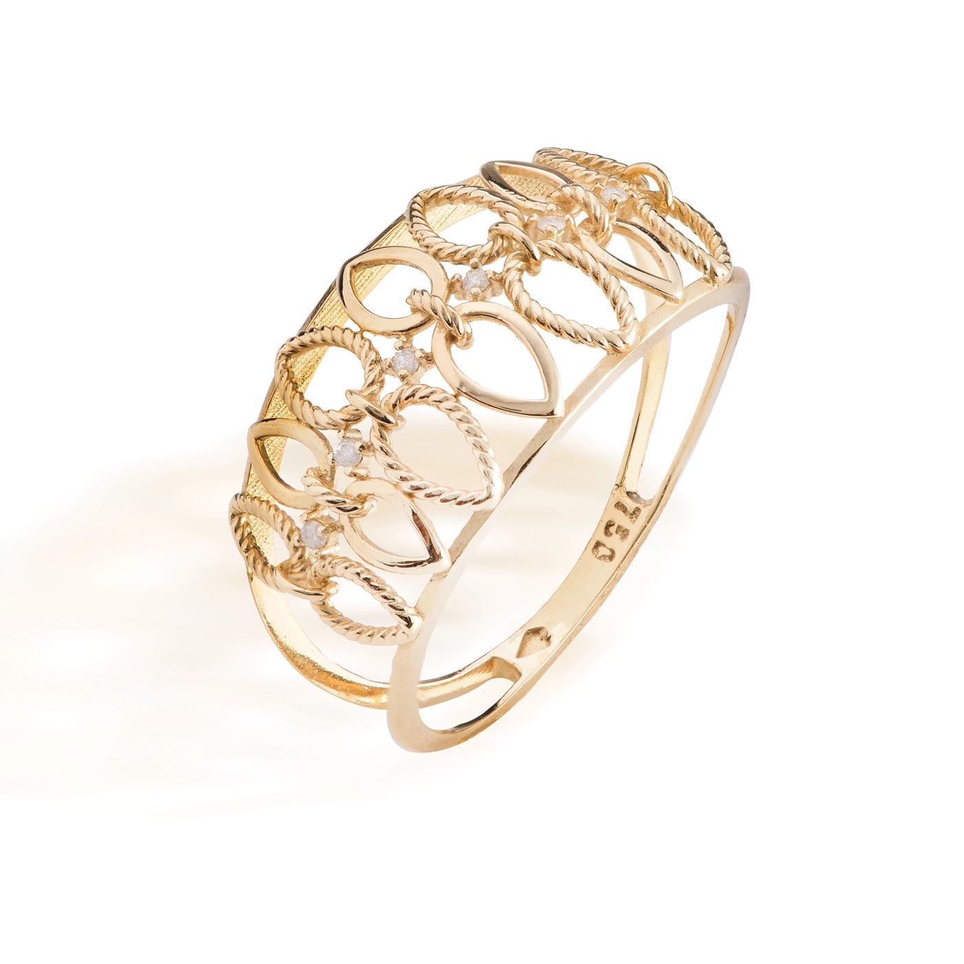 anel leaves com brilhantes em ouro amarelo