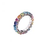 Aliança Rainbow de Safiras Coloridas em Ouro Branco