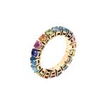 Aliança Rainbow de Safiras Coloridas em Ouro Amarelo